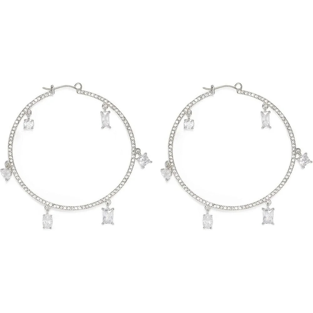Vince Camuto 50mm CZ Charm Hoops,‎ rhodium/crystal, medium (VJ-404465)
